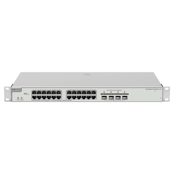 Ruijie RG-NBS3200-24GT4XS-P-V2 Switch Gestionado en Capa 2 - Montaje en Rack 1U - 24 Puertos Ethernet hasta 1Gbps - 4x SFP+ hasta 10Gbps - PoE/PoE+ hasta 370W - Color Acero