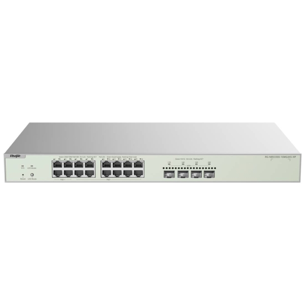 Ruijie RG-NBS3300-16MG4XS-HP Switch Gestionado en Capa 2 - 16 Puertos Ethernet hasta 2.5Gbps - 4x SFP+ hasta 10Gbps - PoE/PoE+ hasta 370W - Fuente de Alimentacion Fija - Color Acero