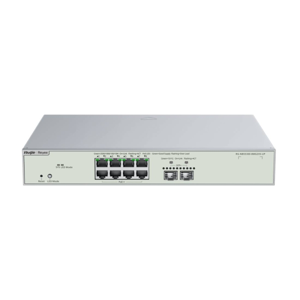 Ruijie RG-NBS5300-8MG2XS-UP Switch con Autonegociacion - 8 Puertos Ethernet hasta 2.5Gbps - 2x SFP+ hasta 10Gbps - PoE/PoE+/PoE++ hasta 370W - Fuente de Alimentacion Fija - Color Acero