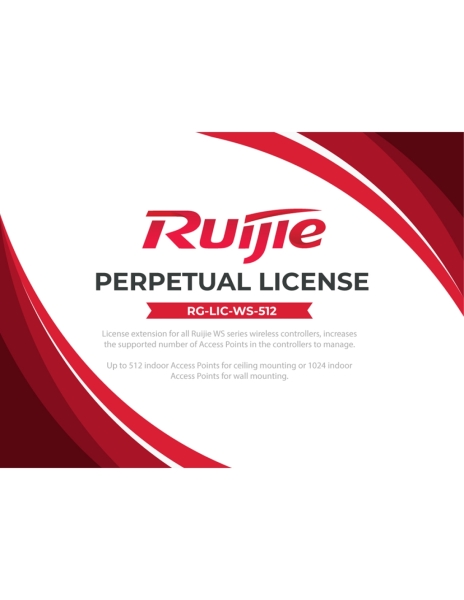 Ruijie RG-LIC-WS-512 Licencia Software - 512 Puntos de Acceso Gestionados o 1024 Puntos de Acceso de Pared - Gestion Centralizada de la Red Inalambrica