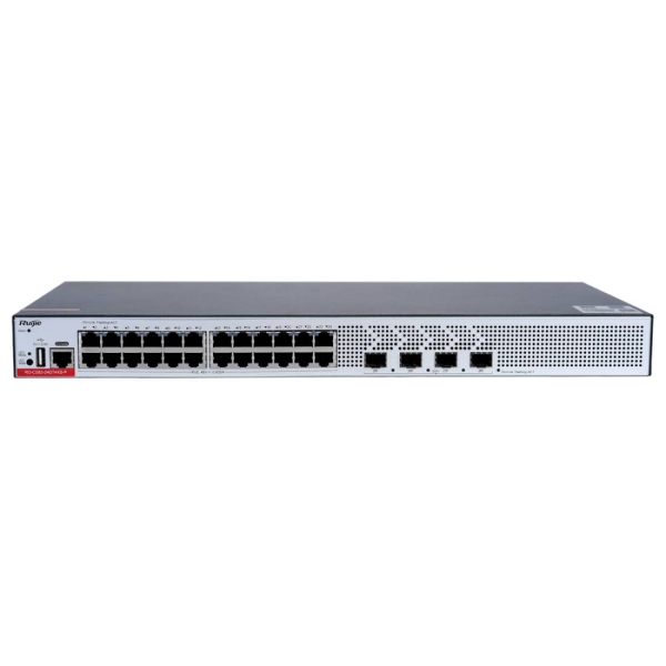 Ruijie RG-CS83-24GT4XS-P Switch - 24 Puertos Ethernet hasta 1Gbps - 4x SFP+ hasta 10Gbps - PoE/PoE+ hasta 370W - Fuente de Alimentacion Fija - Color Negro y Gris