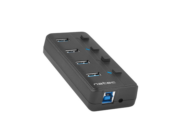 Natec Mantis 2 Hub USB - 4 Puertos USB 3.0 - On/Off Individual - Color Negro