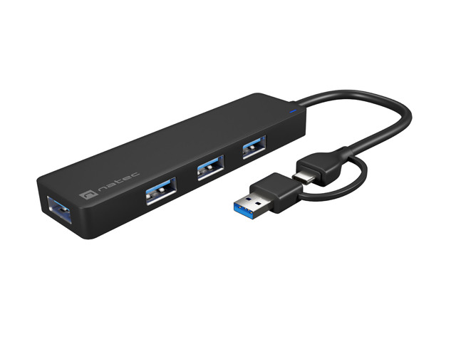 Natec Mayfly Hub USB-C - 4 Puertos USB 3.0 - Adaptador USB-C a USB-A - Color Negro