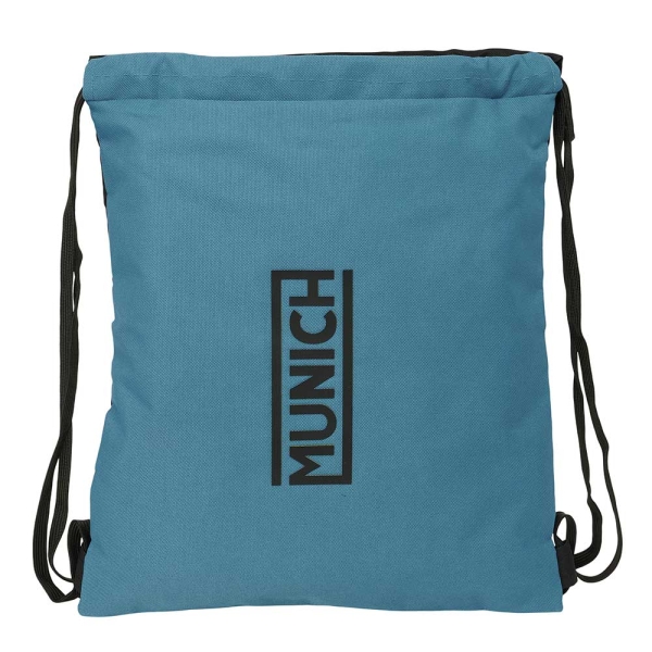 Safta Munich Saco Plano - Cierre con Cordones - Bolsillo Interior con Cremallera - 35x40x1cm - Color Negro y Azul