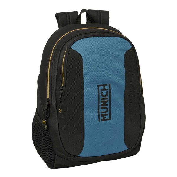 Safta Munich Mochila - 23L - Adaptable a Carro - Espalda Acolchada - Portabotellas - Cremallera con Doble Tirador - Asa de Mano - Hombreras Ergonomicas - 32x44x16cm - Color Negro y Azul