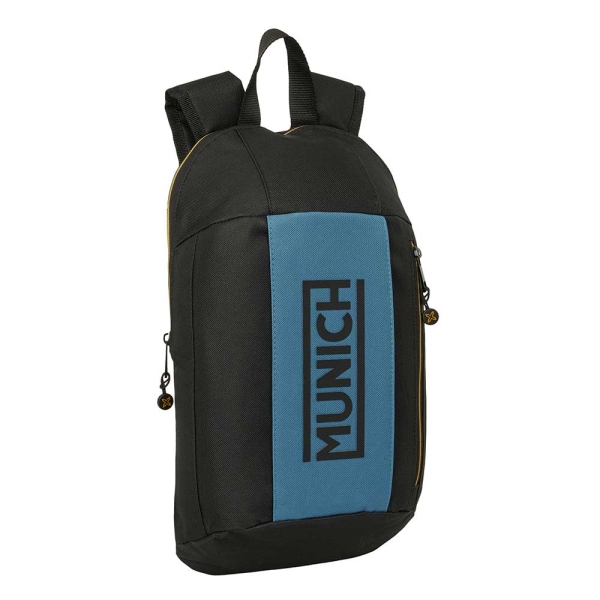 Safta Munich Mini Mochila - 8.5L - Hombreras Acolchadas - Cremallera Vertical - Asa Superior - Bolsillo Frontal - Ajustables y Confortables - 22x39x10cm - Color Negro y Azul