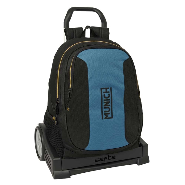 Safta Munich Mochila con Carro - Extraible - 23L - Portabotellas - Cremallera con Doble Tirador - Asa de Mano - Espalda Acolchada Antisudor - 32x44x16cm - Color Negro y Azul
