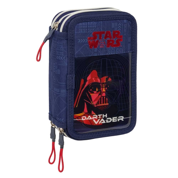 Safta Star Wars Plumier de 3 Pisos - 37 Piezas - Goma - Lapiz - 2 Boligrafos - Sacapuntas - 2 Reglas - 16 Colores - 14 Rotuladores - 12.5x19.5x5.5cm - Color Azul Marino