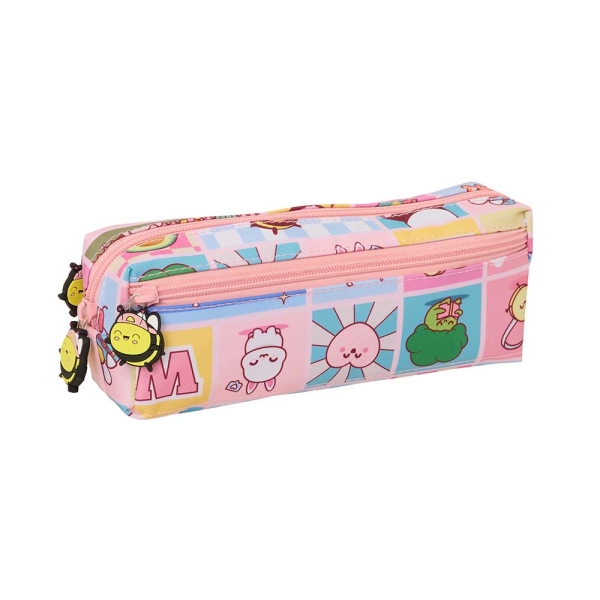 Safta Mr. Wonderful Comic Portatodo - 3 Compartimentos con Cremallera - Goma Elastica - Compacto - 22x8.5x6cm - Color Rosa