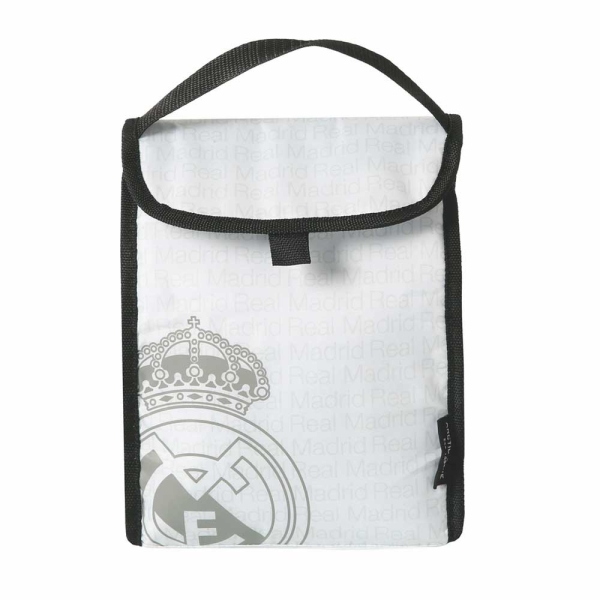 Safta Real Madrid Bolsa Isotermica Porta Alimentos - Plegable - Solapa con Velcro - Asa de Mano - 18.4x25.4x12.7cm - Color Blanco