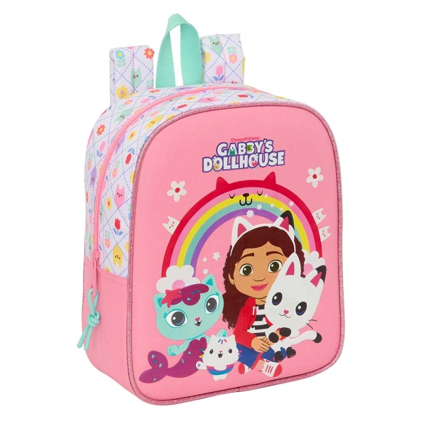 Safta Gabby's Dollhouse Mochila Guarderia - 6L - Cremallera - Asa de Mano - Tarjeta de Identificacion Personal - Adaptable a Carrito - 22x27x10cm - Color Rosa