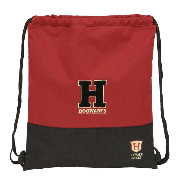 Safta Harry Potter Hogwarts Saco Plano - Cierre con Cordones - Bolsillo Interior con Cremallera - 35x40x1cm - Color Negro y Rojo