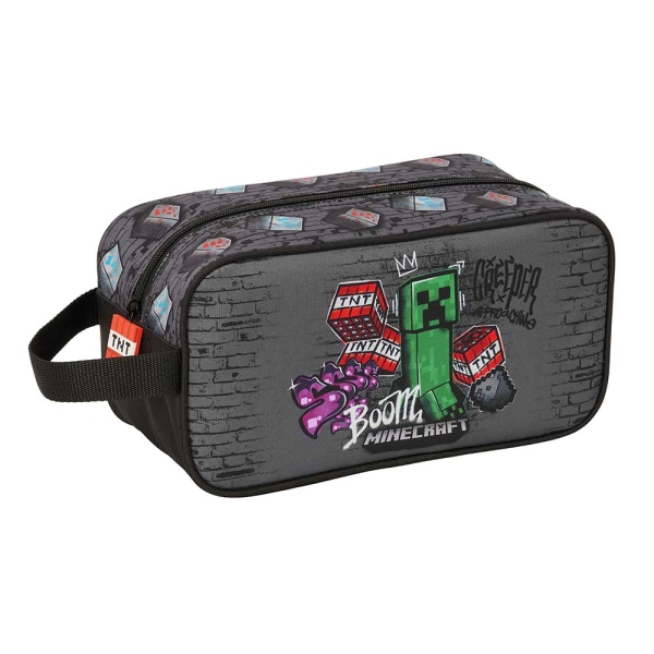 Safta Minecraft Graffiti Zapatillero Mediano - Capacidad 6L - Asa de Mano Lateral - 29x15x14cm - Color Gris