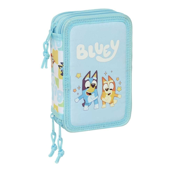 Safta Bluey Ready Plumier de 3 Pisos - 37 Piezas - Goma - Lapiz - 2 Boligrafos - Sacapuntas - 2 Reglas - 16 Colores - 14 Rotuladores - 12.5x19.5x5.5cm - Color Azul Pastel