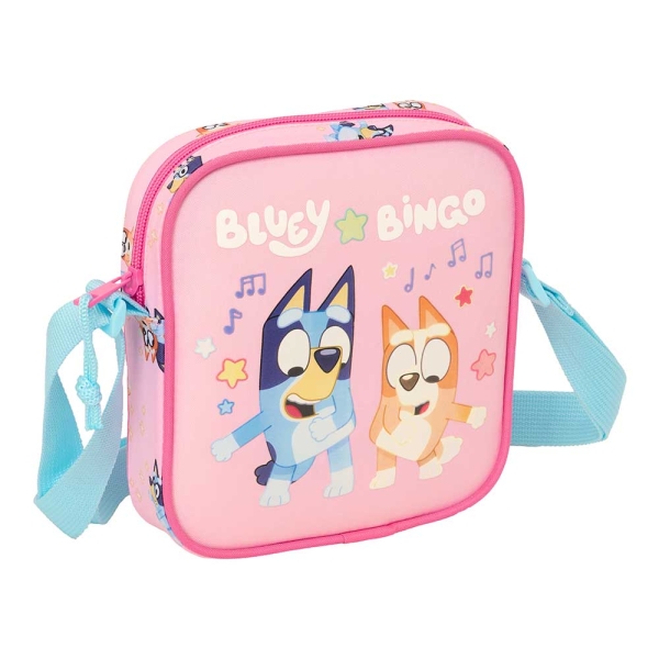 Safta Bluey Dance Bolsito con Bandolera Ajustable - Compacto - Cierre con Cremallera - 16x18x4cm - Color Rosa