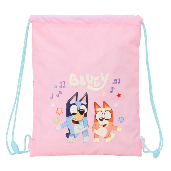 Safta Bluey Dance Saco Plano - Cierre con Cordones - Bolsillo Interior con Cremallera - 26x34x1cm - Color Rosa