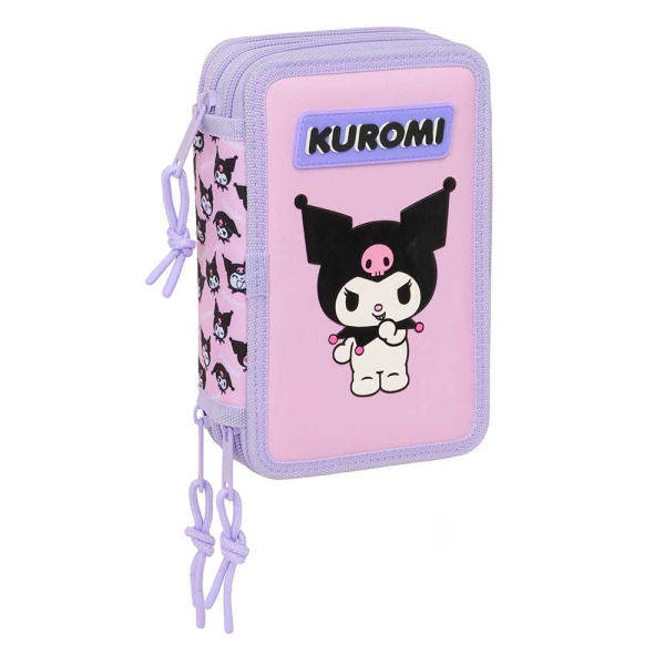 Safta Kuromi Plumier de 3 Pisos - 37 Piezas - Goma - Lapiz - 2 Boligrafos - Sacapuntas - 2 Reglas - 16 Colores - 14 Rotuladores - 12.5x19.5x5.5cm - Color Rosa