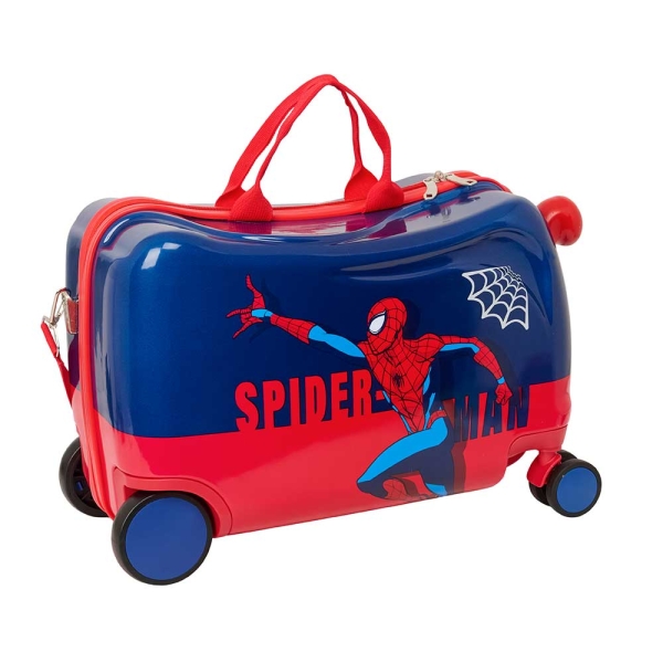 Safta Spider-Man Maleta Trolley Infantil - Reposapies - Bandolera Ajustable - Asas de Mano - Tiradores con Ranura para Candado - Interior Forrado - 44x27x21cm - Color Rojo y Azul