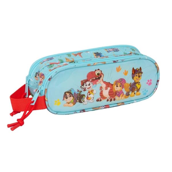 Safta Paw Patrol Dino Rescue Portatodo - 2 Compartimentos con Cremallera - Asa Lateral - Capacidad 1L - 21x8x6cm - Color Azul Pastel