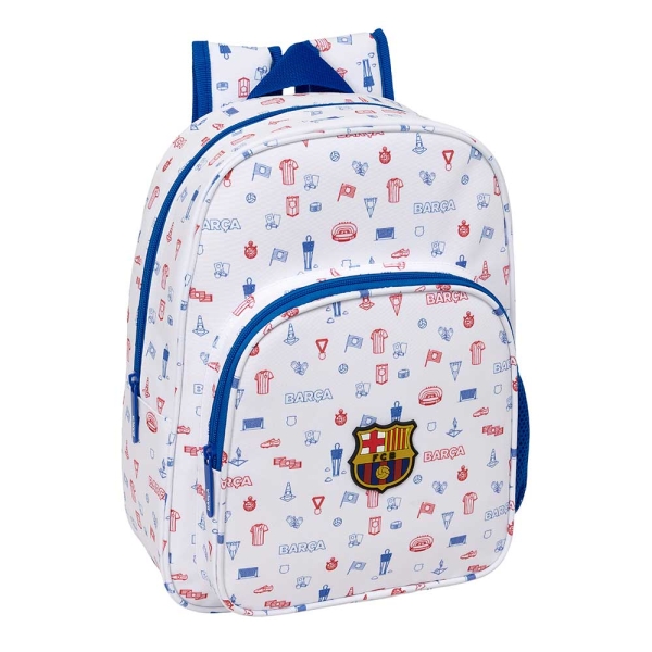 Safta F.C.Barcelona Preescolar Mochila Infantil - Portabotellas - Bolsillo Frontal - Adaptable a Carro - Hombreras Acolchadas - 26x34x11cm - Color Blanco