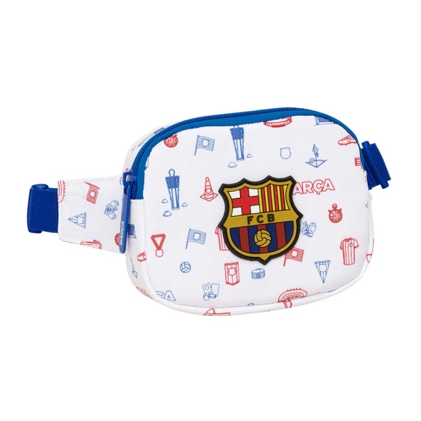 Safta F.C.Barcelona Preescolar Bolsa de Cintura Infantil - Cremallera - Cintas Ajustables - Cierre de PVC - 14x11x4cm - Color Blanco