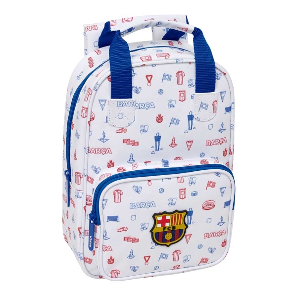 Safta F.C.Barcelona Preescolar Mochila Infantil - Tarjeta de Identificacion Personal - Bolsillo Frontal - Hombreras Acolchadas - 20x28x8cm - Color Blanco