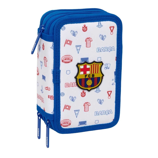 Safta F.C.Barcelona Preescolar Plumier de 3 Pisos - 37 Piezas - Goma - Lapiz - 2 Boligrafos - Sacapuntas - 2 Reglas - 16 Colores - 14 Rotuladores - 12.5x19.5x5.5cm - Color Blanco