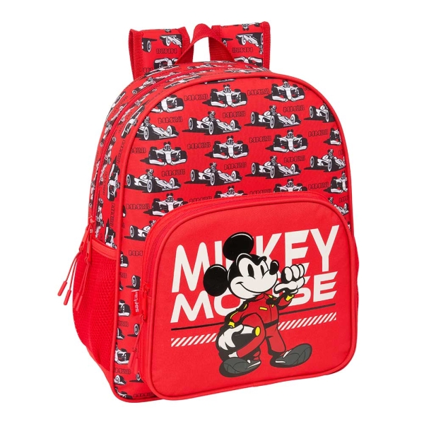 Safta Mickey and Friends Racing Mochila - 15L - Adaptable a Carro - Bolsillo Frontal - Portabotellas - Cremallera con Doble Tirador - Asa de Mano - Hombreras y Espalda Acolchada - 32x38x12cm - Color Rojo