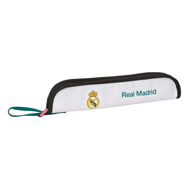 Safta Real Madrid Equipacion 26/27 Portaflautas - Interior Acolchado - Alojamiento para Varilla - Asa Lateral - Borde Reforzado - 37x8x2cm - Color Blanco y Negro