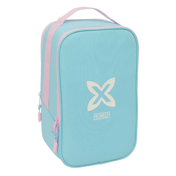 Safta Munich Sky Zapatillero Doble - Bolsillo Interior de Velcro - Compartimento Trasero con Cremallera - Asa de Mano - 21x36x16cm - Color Azul Pastel