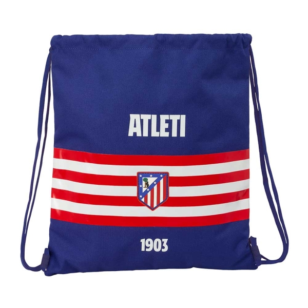 Safta Atletico de Madrid Saco Plano - Cierre con Cordones - Bolsillo Interior con Cremallera - 35x40x1cm - Color Azul Marino