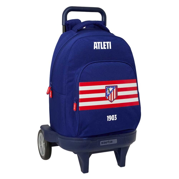 Safta Atletico de Madrid Mochila con Carro - Extraible - 33L - Portabotellas - Tarjeta de Identificacion Personal - Ruedas Antivibracion - Asa de Mano - Bolsillo Frontal - 33x45x22cm - Color Azul Marino