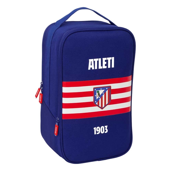 Safta Atletico de Madrid Zapatillero Doble - Bolsillo Interior de Velcro - Compartimento Trasero con Cremallera - Asa de Mano - 21x36x16cm - Color Azul Marino