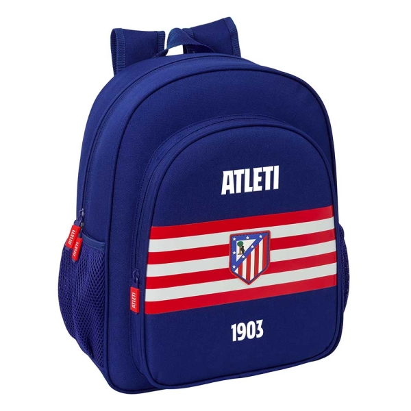 Safta Atletico de Madrid Mochila - 15L - Adaptable a Carro - Bolsillo Frontal - Portabotellas - Cremallera con Doble Tirador - Asa de Mano - Hombreras y Espalda Acolchada - 32x38x12cm - Color Azul Marino
