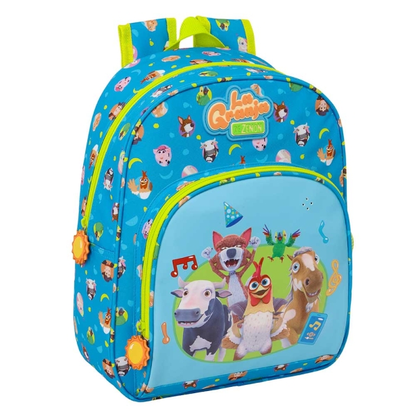 Safta la Granja de Zenon Mochila Infantil - Portabotellas - Bolsillo Frontal - Asa de Mano - Hombreras Acolchadas - 28x34x10cm - Color Azul y Amarillo