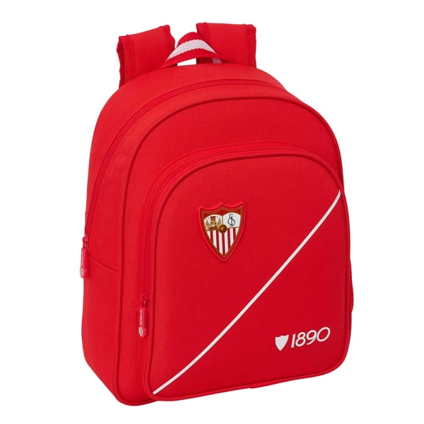 Safta Sevilla FC Mochila Infantil - Portabotellas - Bolsillo Frontal - Asa de Mano - Adaptable a Carro - Hombreras Acolchadas - 28x34x10cm - Color Rojo