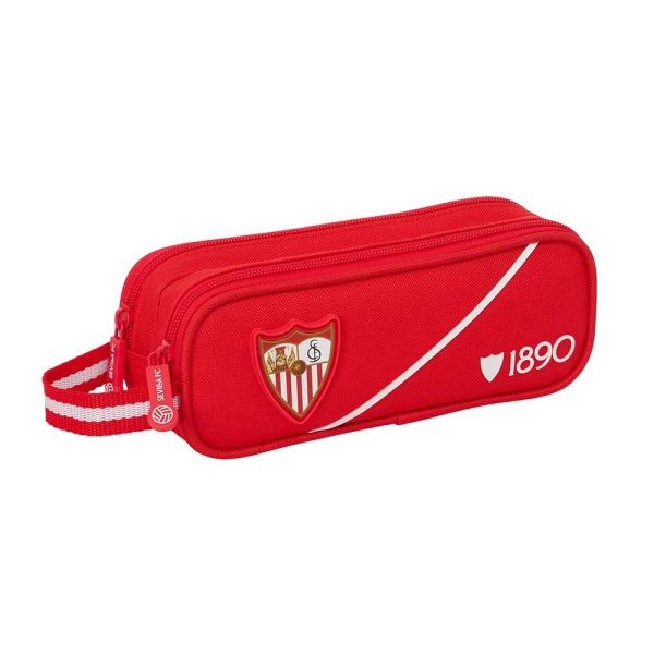 Safta Sevilla FC Portatodo - 2 Compartimentos con Cremallera - Asa Lateral - Capacidad 1L - 21x8x6cm - Color Rojo
