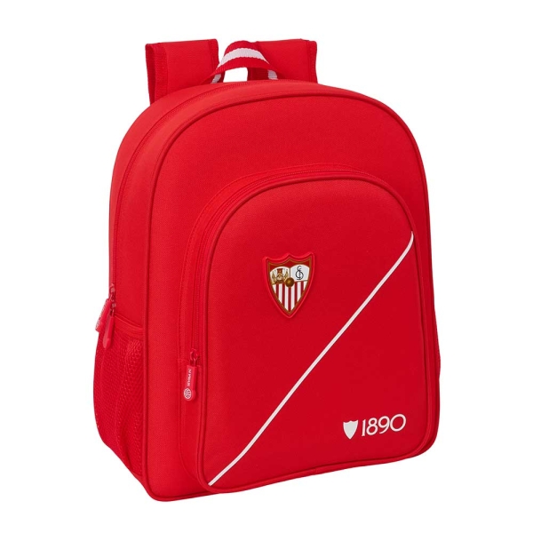 Safta Sevilla FC Mochila - 15L - Adaptable a Carro - Bolsillo Frontal - Portabotellas - Cremallera con Doble Tirador - Asa de Mano - Hombreras y Espalda Acolchada - 32x38x12cm - Color Rojo