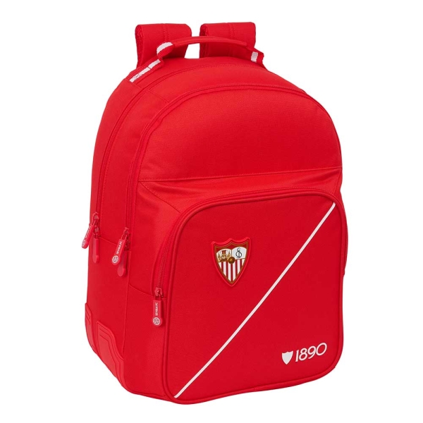 Safta Sevilla FC Mochila - Adaptable a Carro - Bolsillo Frontal - Portabotellas - Cremallera con Doble Tirador - Asa de Mano - Hombreras y Espalda Acolchada - 32x42x15cm - Color Rojo