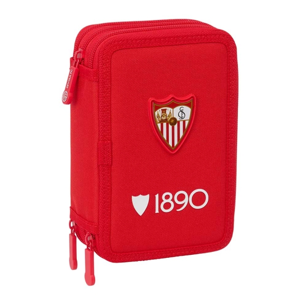 Safta Sevilla FC Plumier de 3 Pisos - 37 Piezas - Goma - Lapiz - 2 Boligrafos - Sacapuntas - 2 Reglas - 16 Colores - 14 Rotuladores - 12.5x19.5x5.5cm - Color Rojo