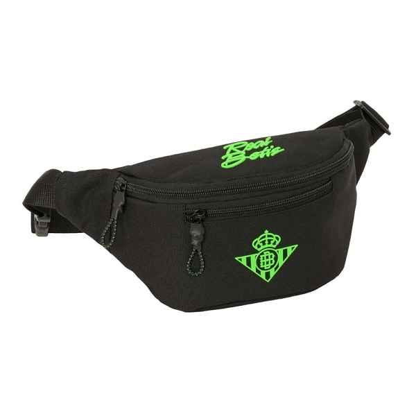 Safta Real Betis Balompie Bolsa de Cintura - Cremallera - Cintas Ajustables - Cierre de PVC - Bolsillo Frontal - 23x12x9cm - Color Negro y Verde
