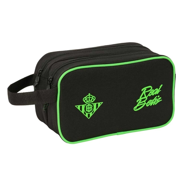 Safta Real Betis Balompie Neceser - 2 Compartimentos con Cremallera - Adaptable a Carro - Asa de Mano Lateral - 26x15x12.5cm - Color Negro y Verde