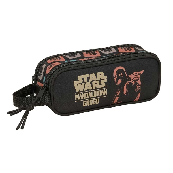 Safta Mandalorian and Grogu Portatodo - 2 Compartimentos con Cremallera - Asa Lateral - Capacidad 1L - 21x8x6cm - Color Negro