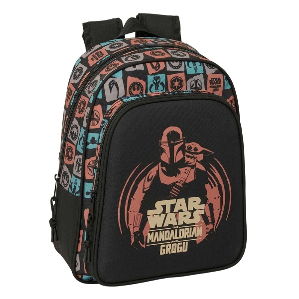 Safta Mandalorian and Grogu Mochila Infantil - Portabotellas - Bolsillo Frontal - Asa de Mano - Adaptable a Carro - Hombreras Acolchadas - 27x33x10cm - Color Negro