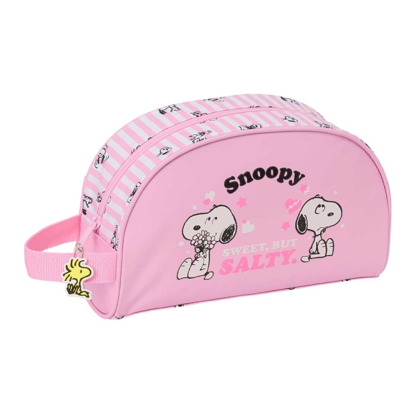 Safta Snoopy Neceser - Adaptable a Carro - Asa de Mano Lateral - Bolsillo Interior con Cremallera - 26x16x9cm - Color Rosa