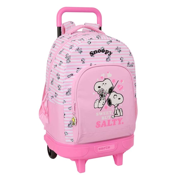 Safta Snoopy Mochila con Carro - Extraible - 33L - Portabotellas - Tarjeta de Identificacion Personal - Cremallera con Doble Tirador - Asa de Mano - Bolsillo Frontal - 33x45x22cm - Color Rosa