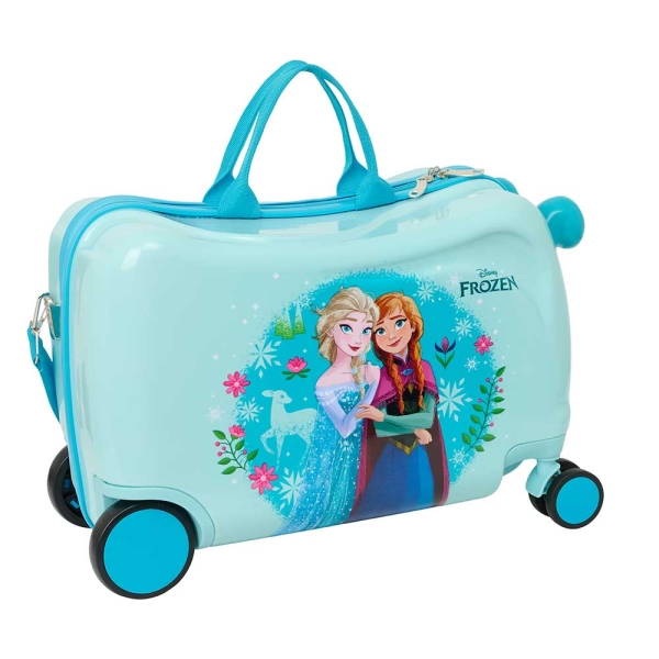 Safta Frozen Maleta Trolley Infantil - Reposapies - Bandolera Ajustable - Asas de Mano - Tiradores con Ranura para Candado - Interior Forrado - 44x27x21cm - Color Azul Claro