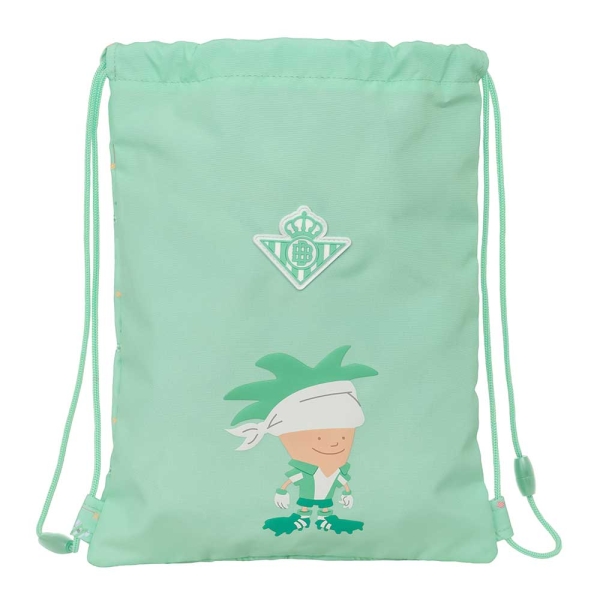 Safta Real Betis Balompie Preescolar Saco Plano - Cierre con Cordones - Bolsillo Interior con Cremallera - 26x34x1cm - Color Verde