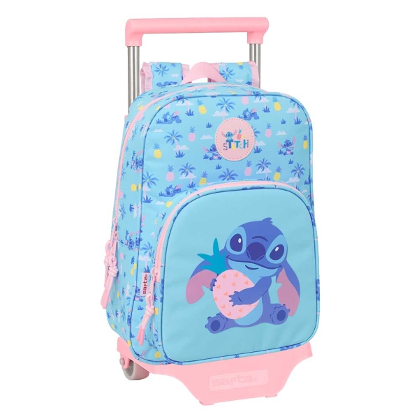 Safta Stitch Waves Mochila con Carro - Extraible - Portabotellas - Bolsillo Frontal - Asa de Mano - 26x34x11cm - Color Azul Claro