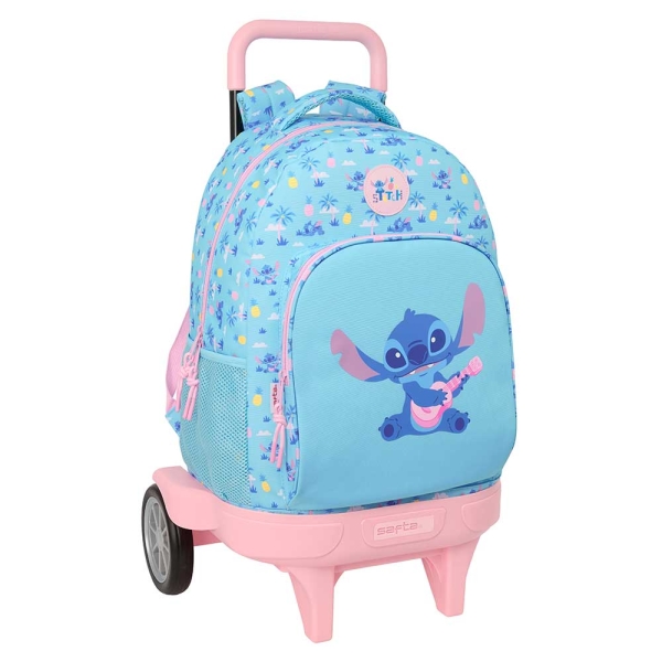 Safta Stitch Waves Mochila con Carro - Extraible - 33L - Portabotellas - Tarjeta de Identificacion Personal - Ruedas Antivibracion - Doble Tirador - Asa - Bolsillo Frontal - 33x45x22cm - Color Azul Claro